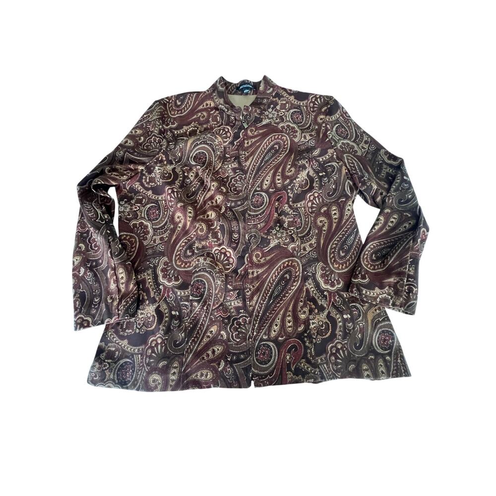 Vintage Notations Boho Brown Paisley Print Jacket Zip Up Size XL